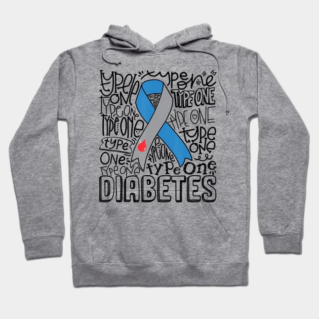 Diabetes awareness Grey Blue Ribbon Typography Type 1 Diabetes Gift Hoodie by thuylinh8